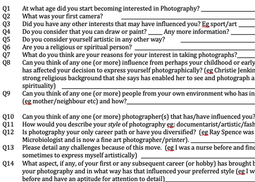 Dissertation research questionnaire ‘The Power in Photography - for the photographer’ — 2005