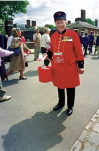 Chelsea Pensioner in red uniform at Chelsea Flower Show